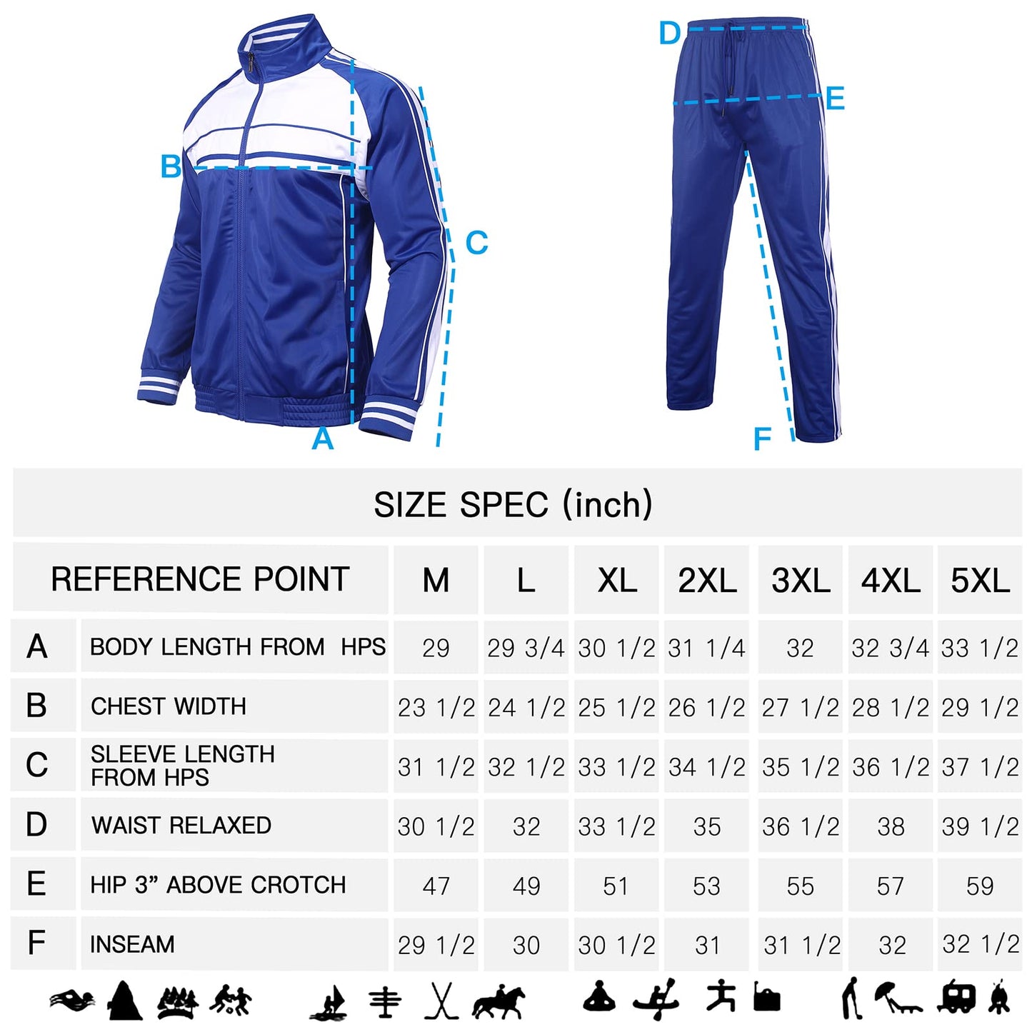 blue tracksuits with specifications