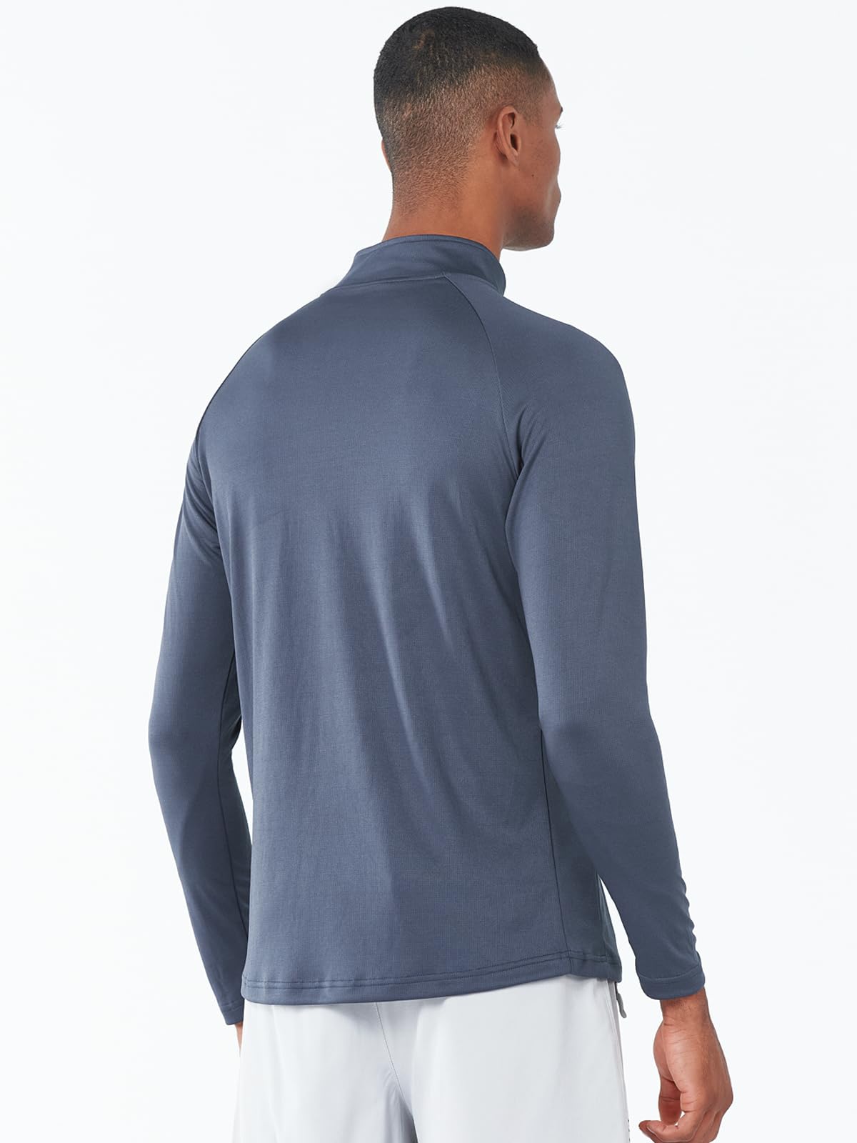 Man wearing a blue long-sleeve shirt