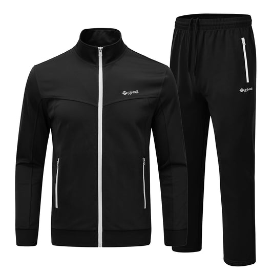 Black tracksuit with white zippers 