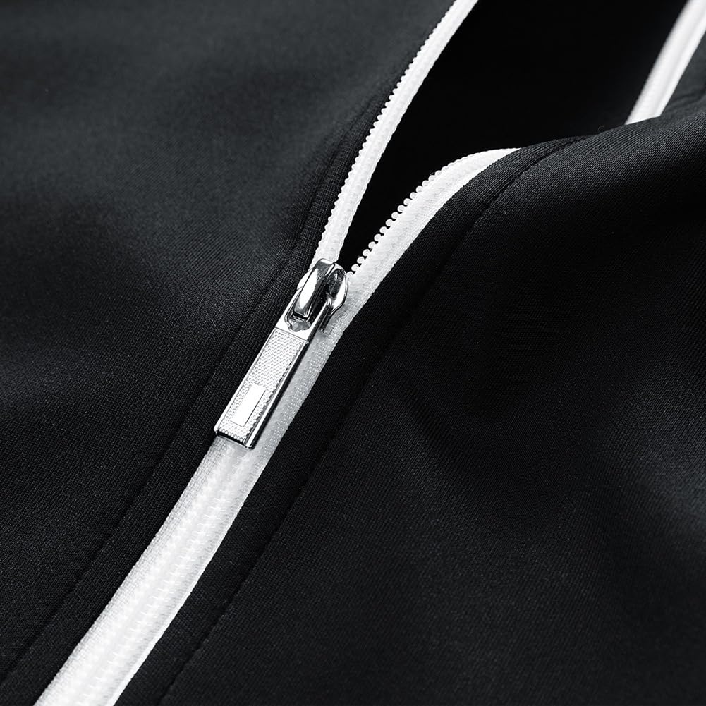 Close-up of a black jacket with a silver zipper