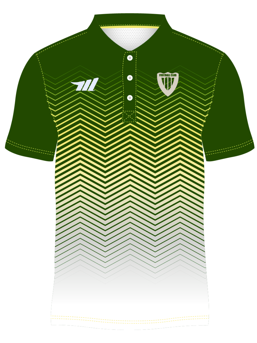Green and yellow striped polo shirt with a logo 
