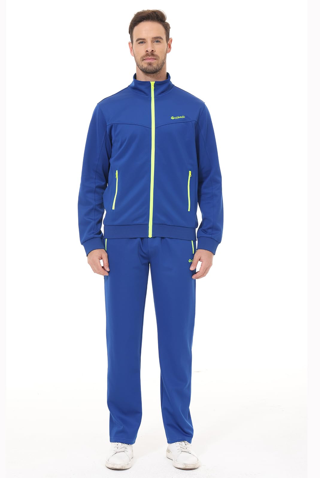  a blue tracksuit with a visible brand logo