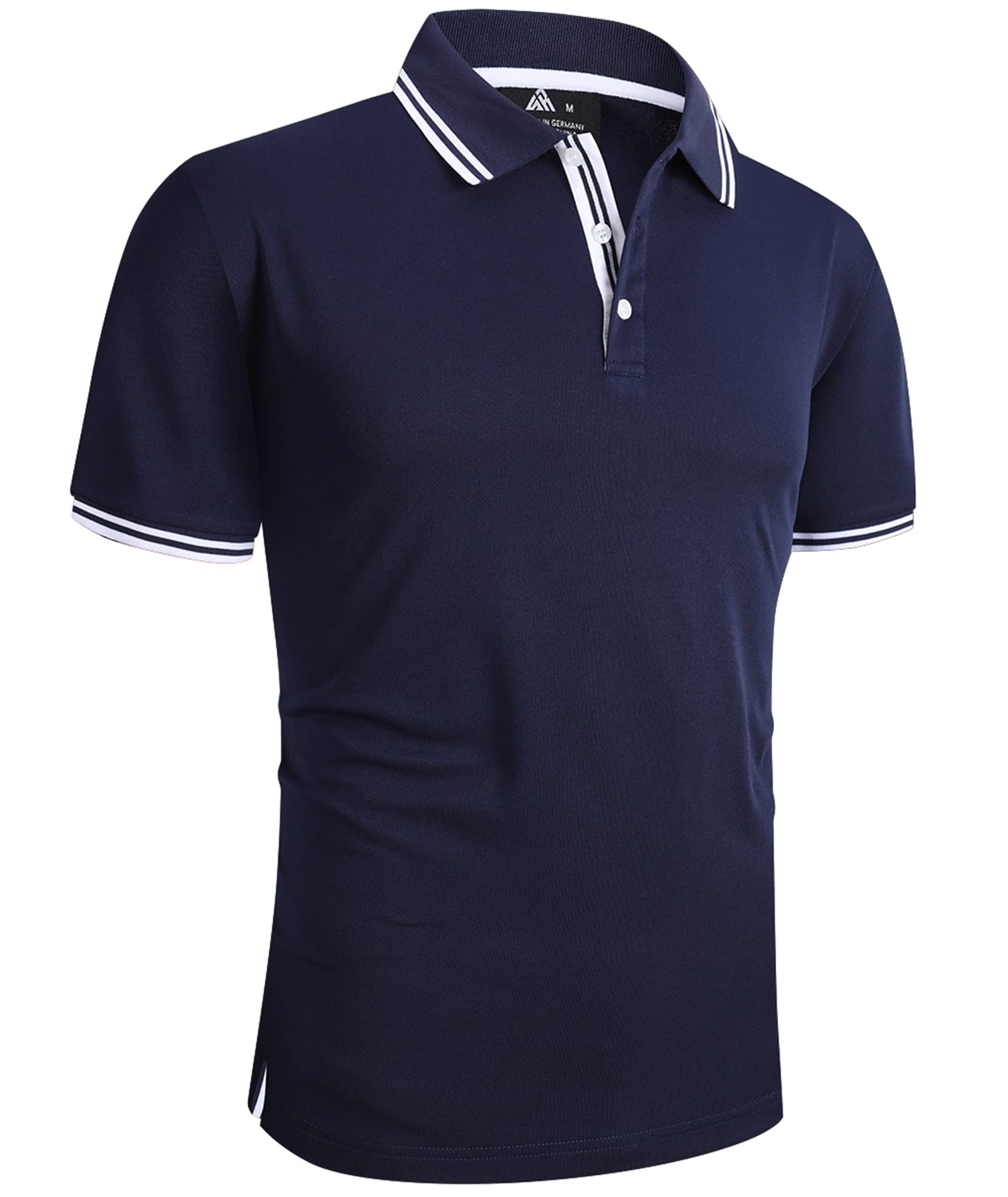 Navy blue polo shirt with white accents 