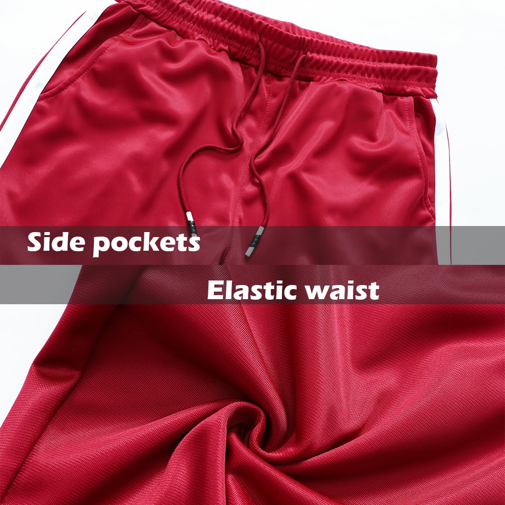 Red shorts with side pockets and elastic.