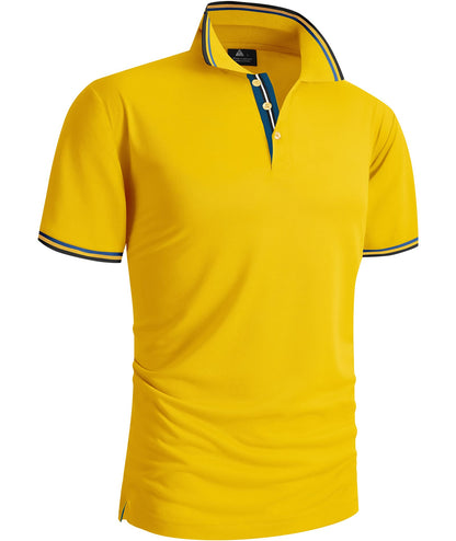 Yellow polo shirt with blue accents 