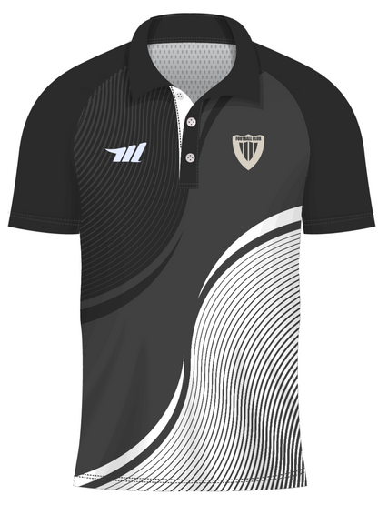 custom performance blue sublimated polo shirts