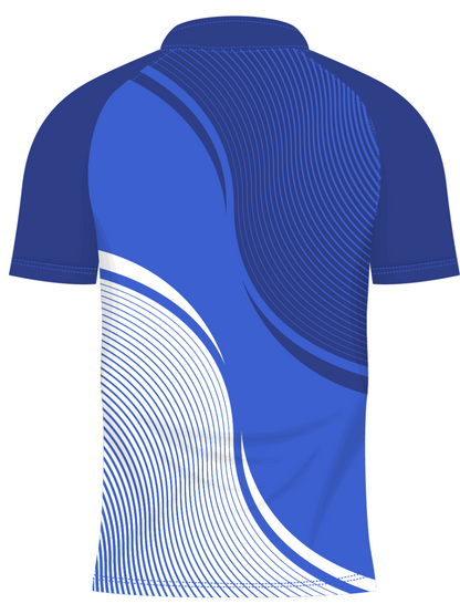 Blue sports jersey with white abstract design 