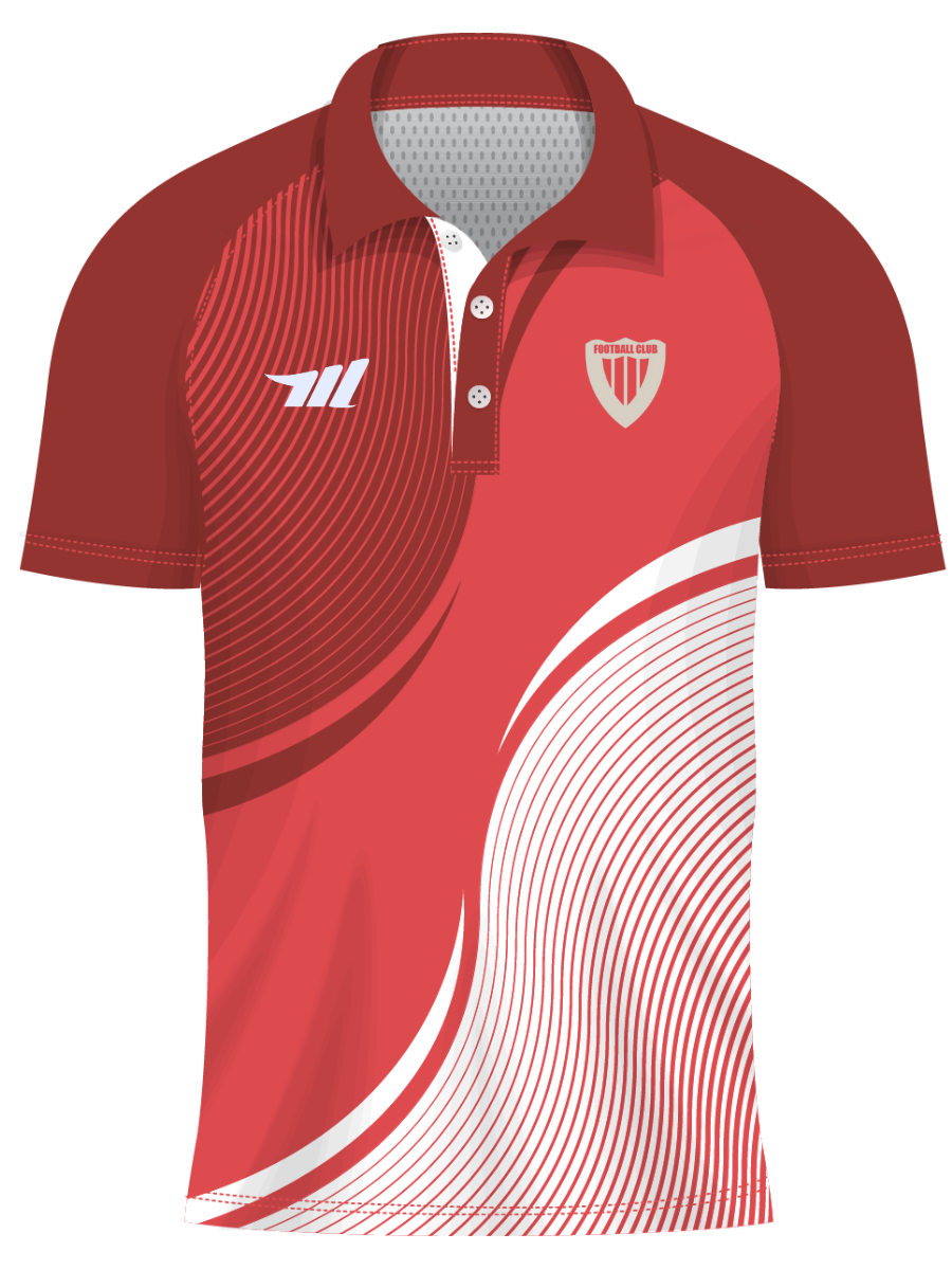 Red and white polo shirt with a logo 