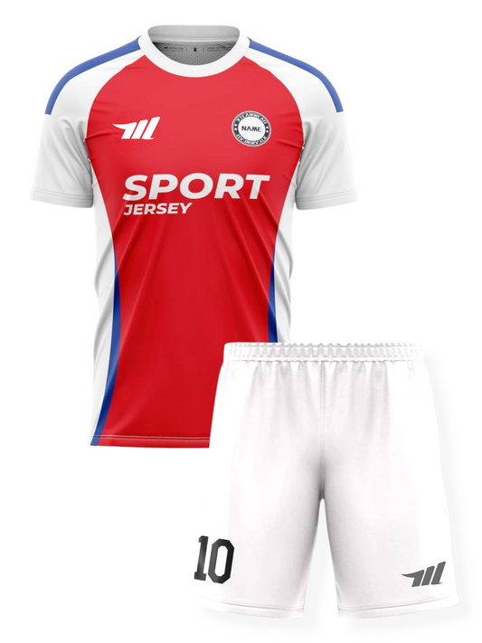 Red and white football kit with short-sleeve