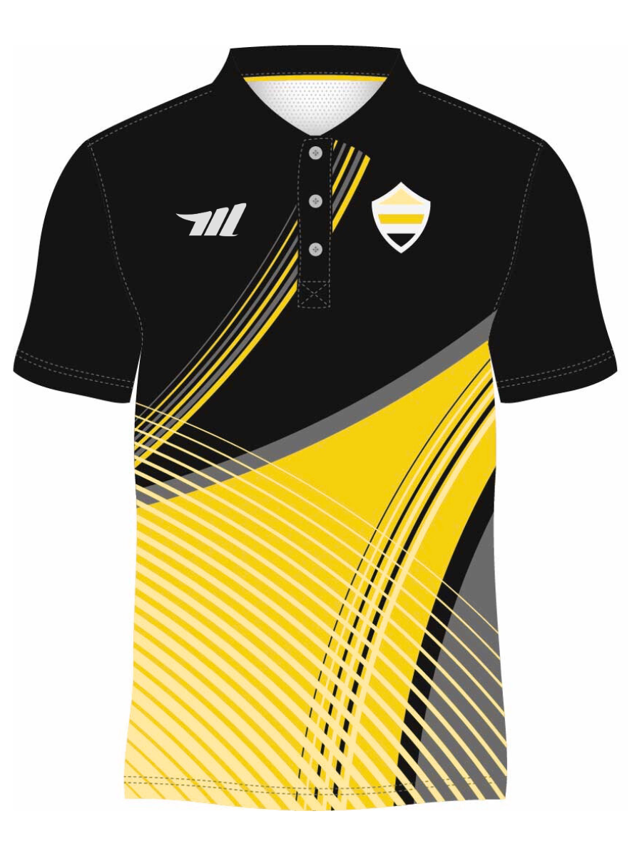 Custom sublimated urban pulse yellow and black polo shirts