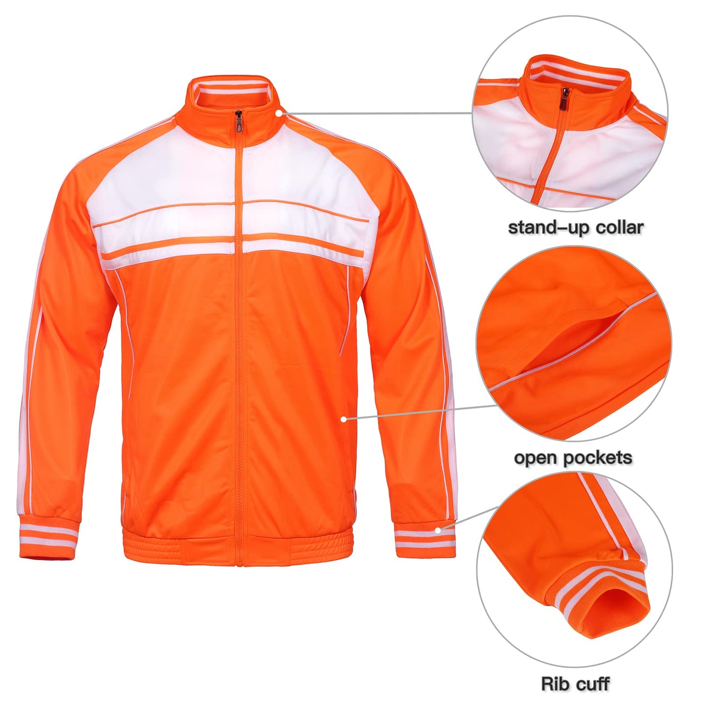 Orange and white top with features 