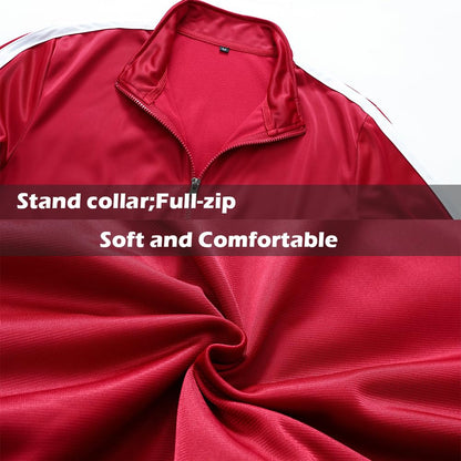 Red jacket with stand collar and full zip