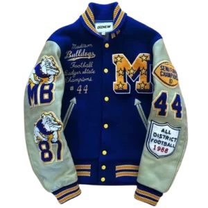 Custom Varsity Jackets embroidered with personalized design, featuring team colors